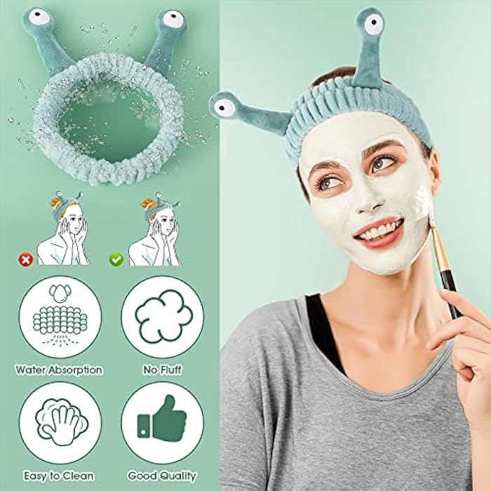 Molain Face Wash Headband, Palm and Snail Spa Hair Bands Makeup Headbands Women Cartoon Cute Coral Fleece Elastic Headband Creative Hair Accessories for Washing Face Shower Sports Beauty Skincare - Image 4